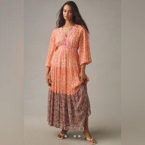 Maeve Long-sleeve Sheer Printed Maxi Dress